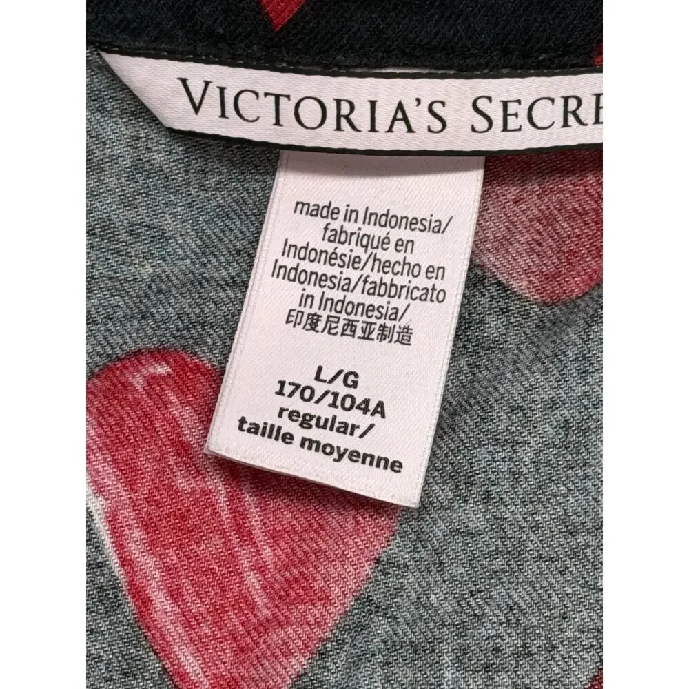 Victorias Secret 2 Piece Pajama Set Large Black Red Heart Print Valentines Set